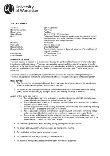 Horticulture assistant job description