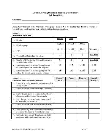 Online Learning/Distance Education Questionnaire Fall Term 2003