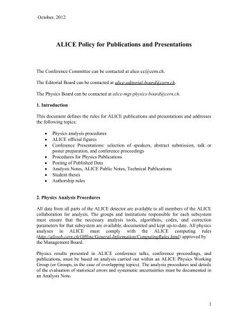 Document describing ALICE publication policies - Alice - CERN