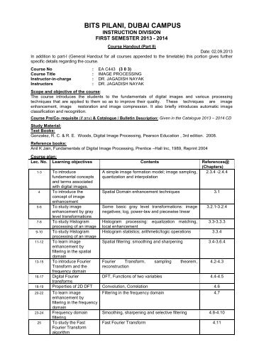 Course Handout - Student Welfare Division - BITS Pilani