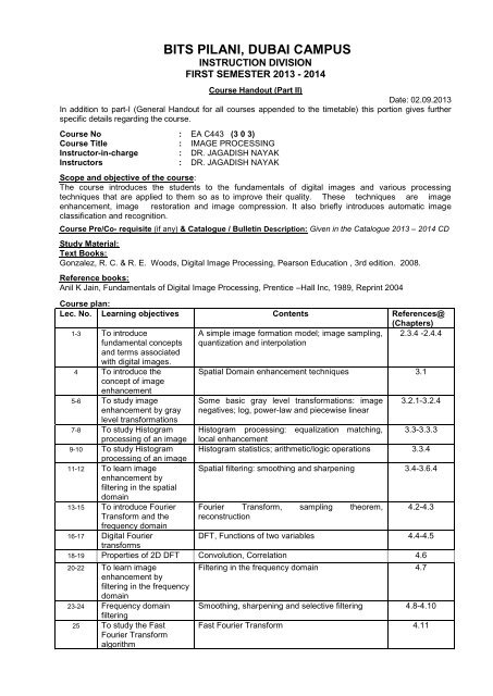 Course Handout - Student Welfare Division - BITS Pilani