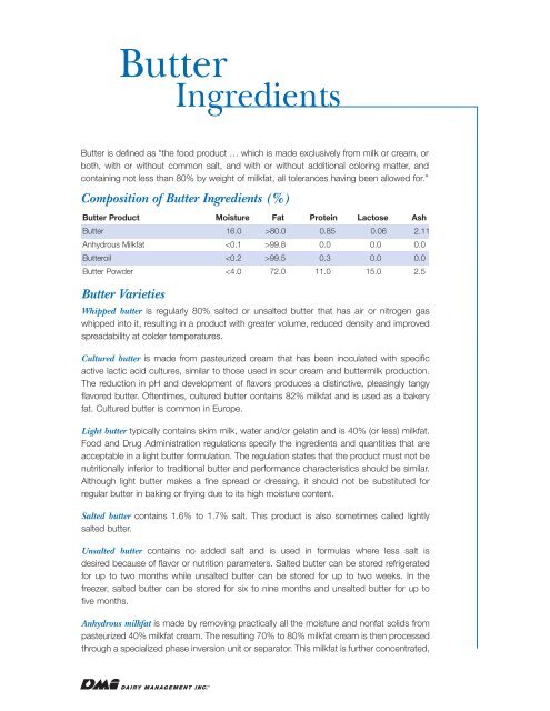 Butter Spec Sheet - InnovateWithDairy.com