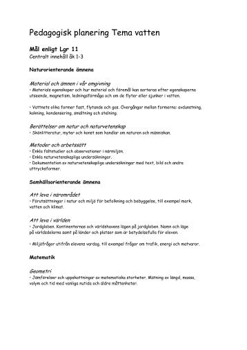 Pedagogisk planering Tema vatten