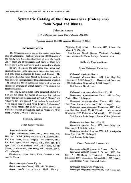 Systematic Catalog of the Chrysomelidae (Coleoptera) from Nepal ...