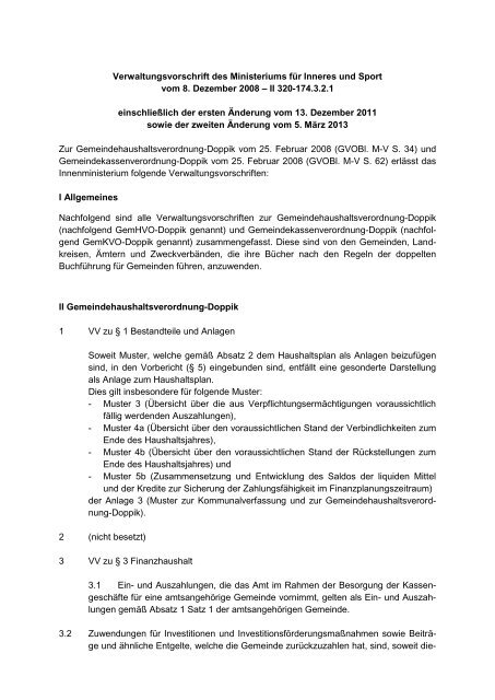 Verwaltungsvorschriften zur GemHVO-Doppik und GemKVO-Doppik