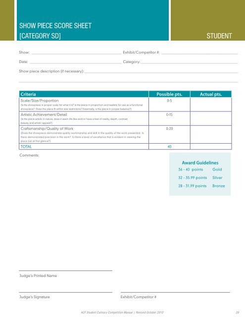 Student Competition Manual - American Culinary Federation