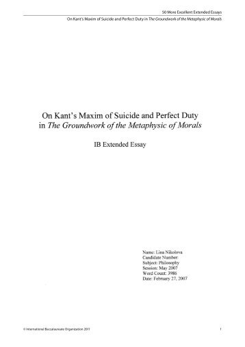 50 More Excellent Extended Essays On Kant's Maxim of Suicide and ...