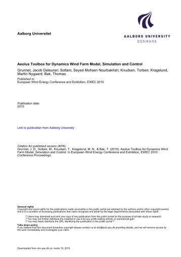 Aeolus Toolbox for Dynamics Wind Farm Model, Simulation ... - VBN