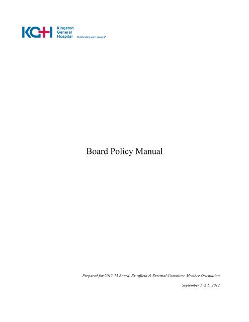 Board policy manual & workplace conduct - Kingston General Hospital