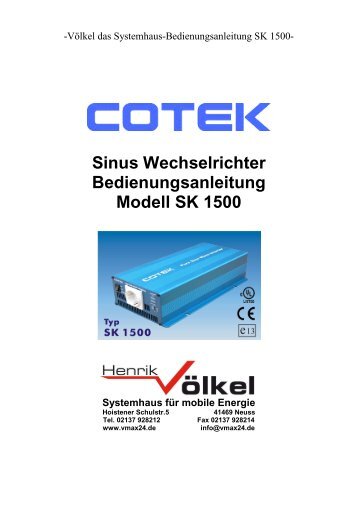 Cotek Sinus Wechselrichter SK 1500.pdf - Henrik VÃ¶lkel â¢ Das ...