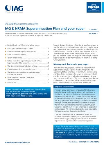 IAG & NRMA Superannuation Plan and your ... - SuperFacts.com