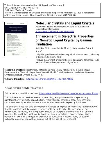 Enhancement in Dielectric Properties of Nematic Liquid Crystal by ...