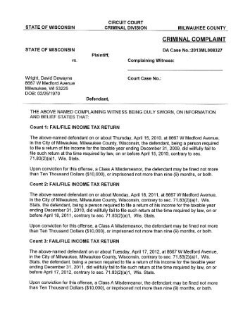 Criminal Complaint - Wisconsin Department of Revenue