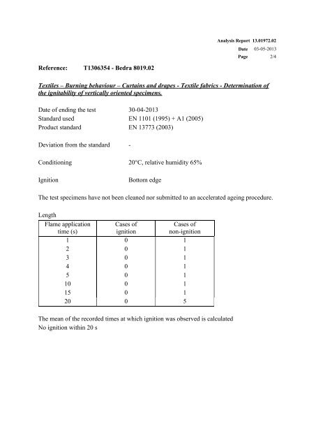 test certificate EN 13773, class 1 - Vescom