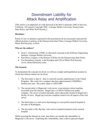 Downstream Liability for Attack Relay and Amplification - Cert