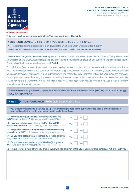 Vaf4a Appendix 5 Parent Exercising Access Rights Uk