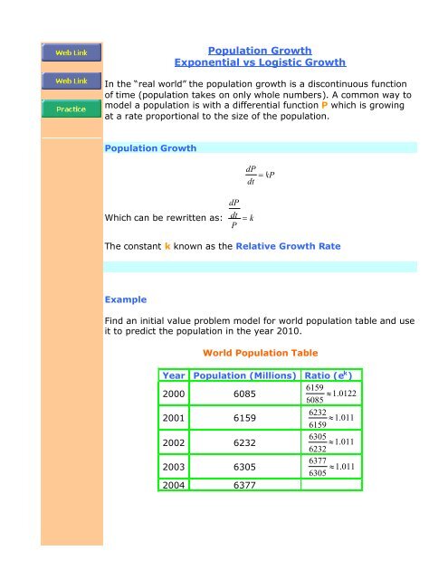 Population Growth Exponential vs Logistic Growth - The Burns ...