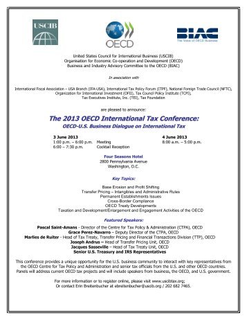 The 2013 OECD International Tax Conference: - U.S. Council for ...