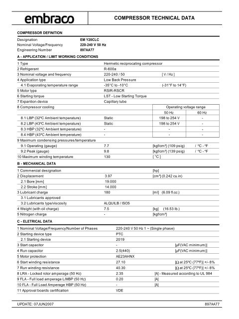 Datasheet - Embraco