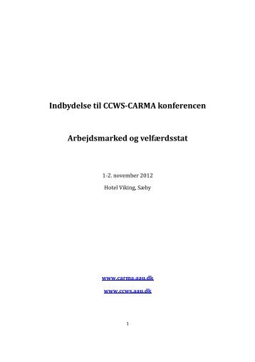 Indbydelse til CCWS-CARMA konferencen Arbejdsmarked og ...