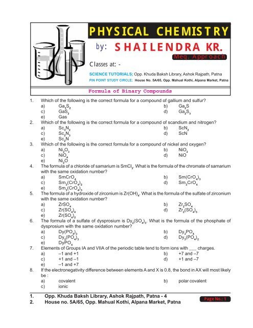 Formula of Binary Compounds - Shailendra Kumar Chemistry