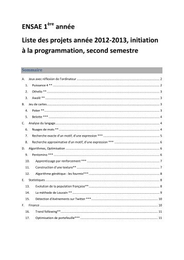 ENSAE 1 annÃ©e Liste des projets annÃ©e 2012-2013 ... - xavierdupre.fr