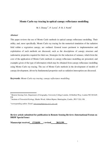 Monte Carlo ray tracing in optical canopy reflectance modelling