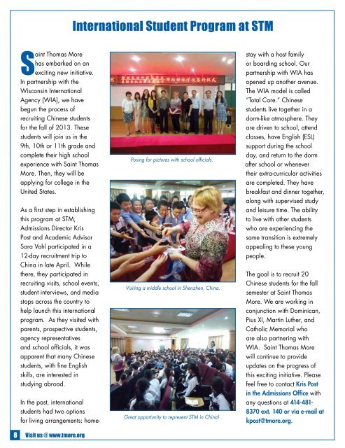 Spring 2013 Spirit magazine - Thomas More High School