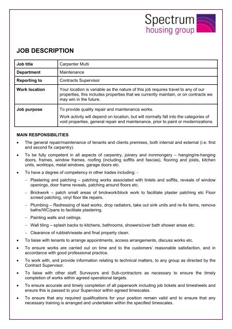 Job Description and Person Specification - Spectrum Housing Group