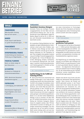 FINANZ BETRIEB Newsletter - CORPORATE FINANCE fachportal