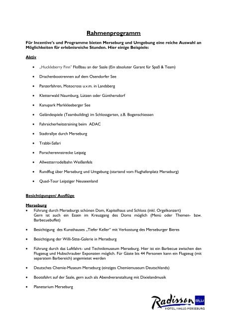 Rahmenprogramm - Radisson Blu Hotel, Halle-Merseburg