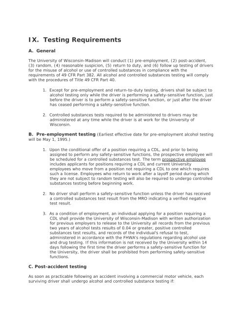 IX. Testing Requirements - University of Wisconsin-Madison
