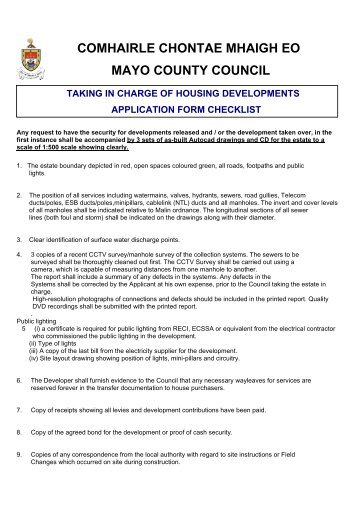 Taking In Charge Of Housing Developments Application Form (PDF ...