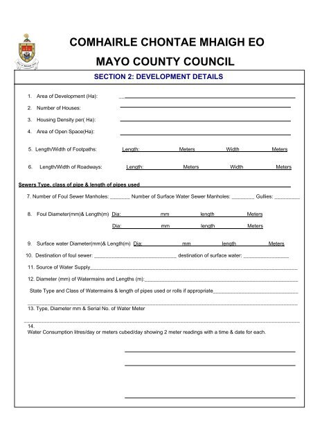 Taking In Charge Of Housing Developments Application Form (PDF ...