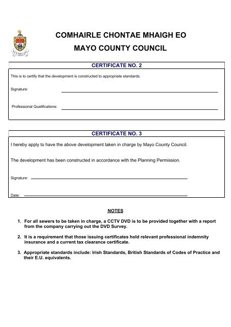 Taking In Charge Of Housing Developments Application Form (PDF ...