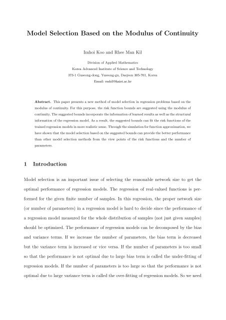 Model Selection Based on the Modulus of Continuity