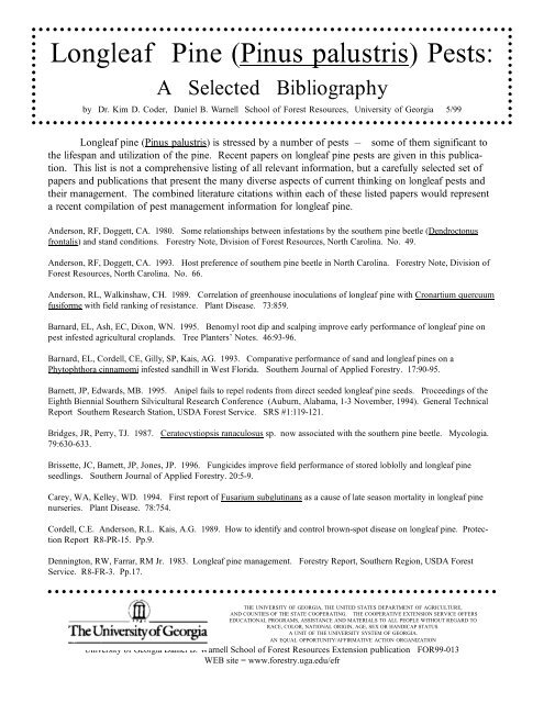 Longleaf Pine (Pinus palustris) Pests: - University of Georgia