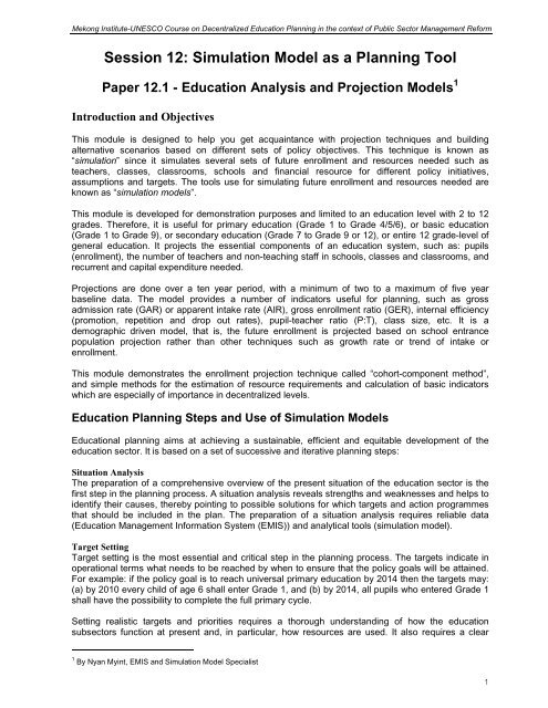 Education Analysis and Projection Model - UNESCO Bangkok