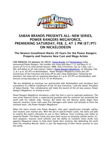 Power Rangers Megaforce Launch Press Release ... - Saban Brands