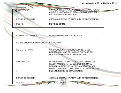 Actualizado al 08 de Abril del 2013 - Municipio de Cuauhtemoc