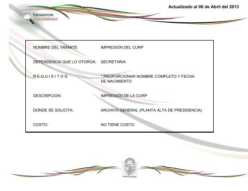 Actualizado al 08 de Abril del 2013 - Municipio de Cuauhtemoc