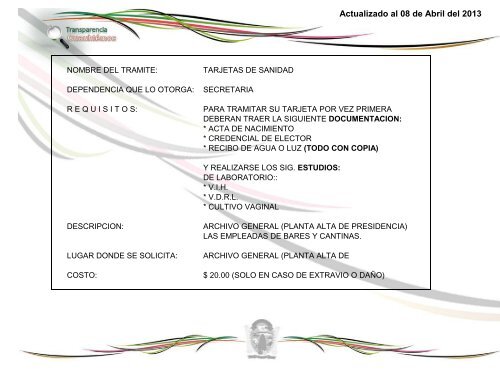 Actualizado al 08 de Abril del 2013 - Municipio de Cuauhtemoc