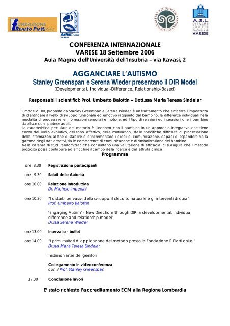 Programma conferenza internazionale: "agganciare l'autismo"