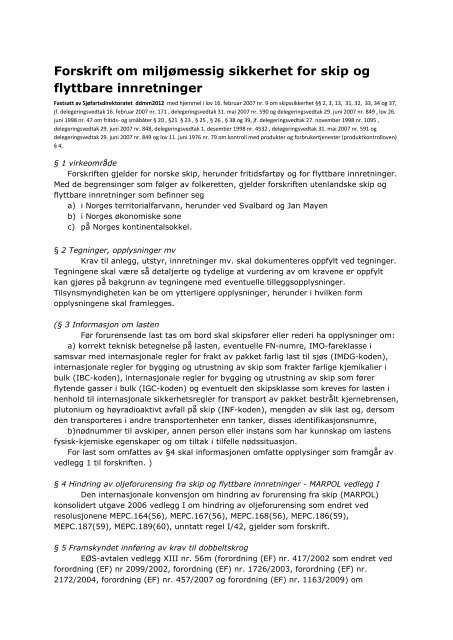 Forskrift om miljÃ¸messig sikkerhet for skip og flyttbare innretninger