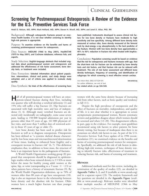 Screening For Postmenopausal Osteoporosis Researchgate