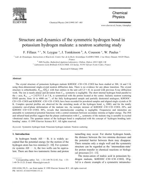 Structure and dynamics of the symmetric hydrogen ... - ResearchGate