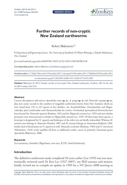 Further Records Of Non Cryptic New Zealand Earthworms
