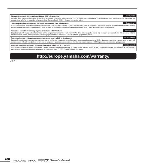 POCKETRAK PR7 Owner's Manual - Yamaha Downloads