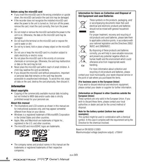 POCKETRAK PR7 Owner's Manual - Yamaha Downloads