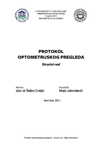 protokol optometrijskog pregleda - Departman za fiziku - Univerzitet ...